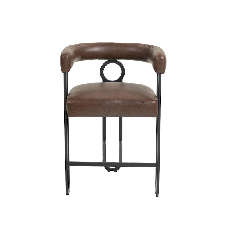 Tabourets de bar contemporains avec repose-pieds, revêtement chenille et cuir (lot de 2)