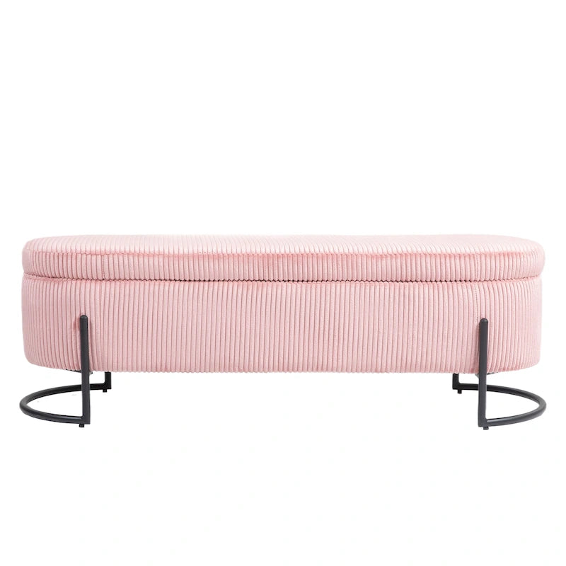 Banc de rangement ottoman rembourré en velours côtelé avec charnière de sécurité et pieds en métal