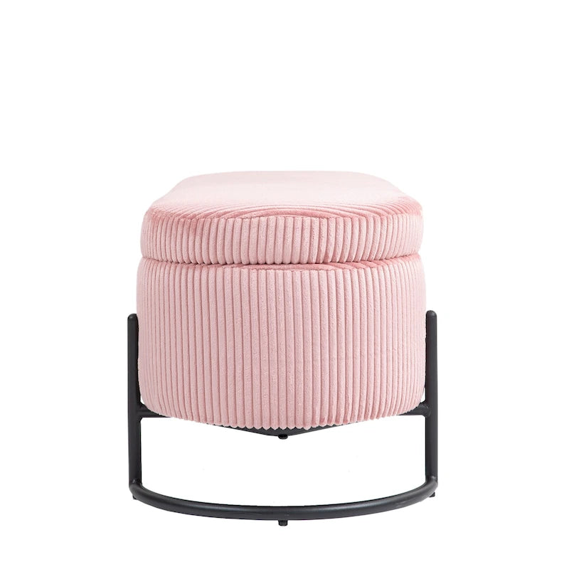 Banc de rangement ottoman rembourré en velours côtelé avec charnière de sécurité et pieds en métal