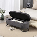 Banc de rangement ottoman rembourré en velours côtelé avec charnière de sécurité et pieds en métal
