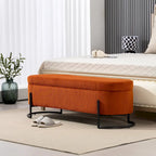 Banc de rangement ottoman rembourré en velours côtelé avec charnière de sécurité et pieds en métal
