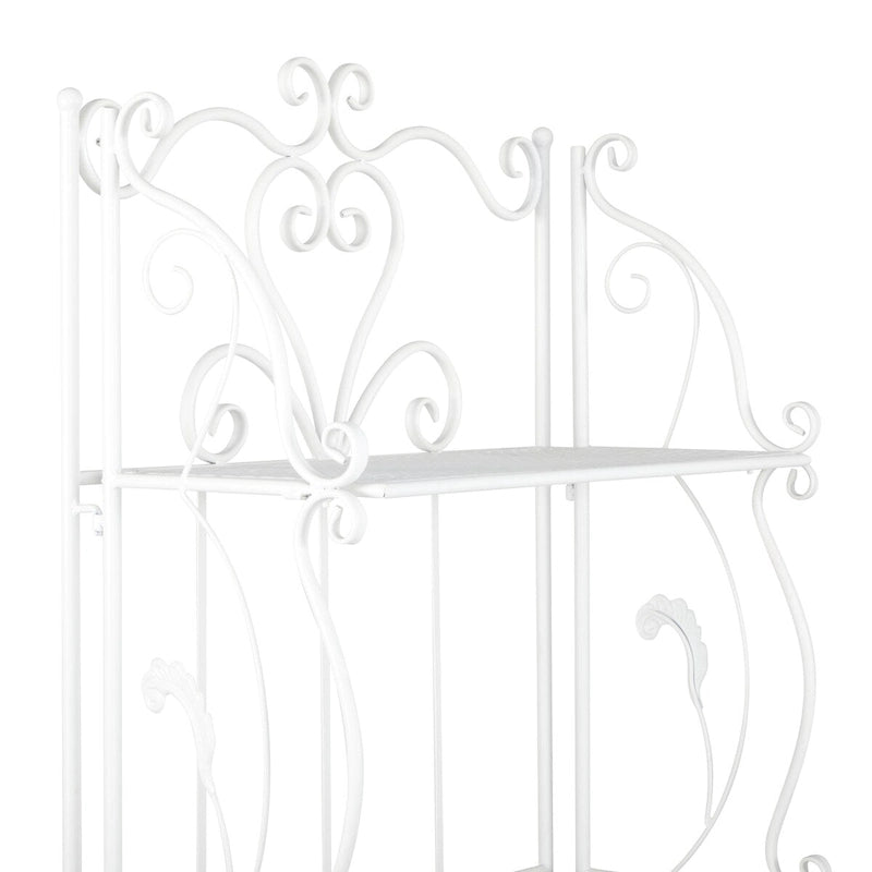 Metal Scroll Indoor Outdoor Tall Folding 5 Shelves Bakers Rack - Gold or White - Roche River Decor