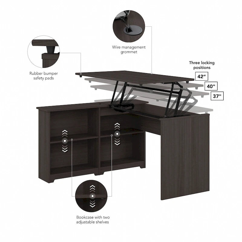 Bush Furniture Cabot 52W Standing Corner Desk with Shelves